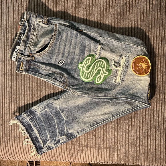 Men's Bullionaire Boys Club Distressed Patchwork Jeans - Picture 2 of 5